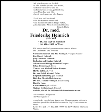 Traueranzeige von Friederike Heinrich von Tageszeitung