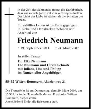 Traueranzeige von Friedrich Neumann von Tageszeitung