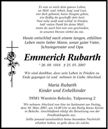 Traueranzeige von Emmerich Rubarth von Tageszeitung