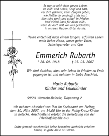 Traueranzeige von Emmerich Rubarth von Tageszeitung