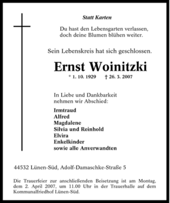Traueranzeige von Ernst Woinitzki von Tageszeitung
