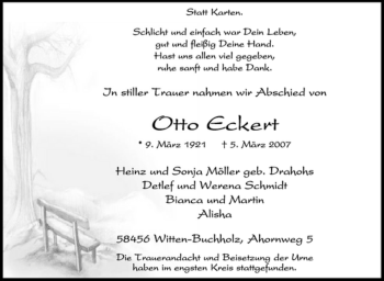 Traueranzeige von Otto Eckert von Tageszeitung