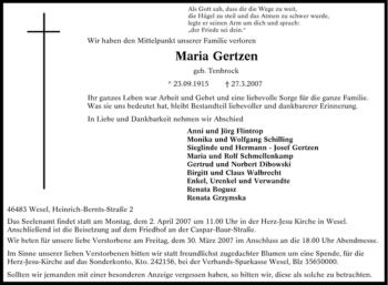 Traueranzeige von Maria Gertzen von Tageszeitung