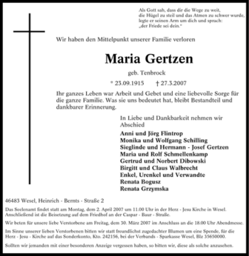 Traueranzeige von Maria Gertzen von Tageszeitung