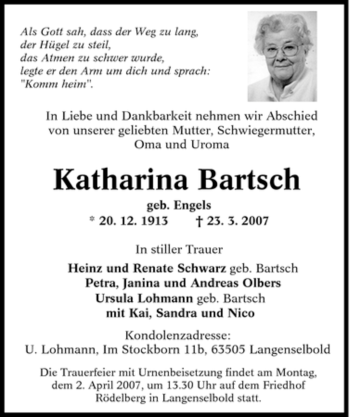 Traueranzeige von Katharina Bartsch von Tageszeitung