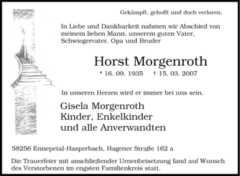 Traueranzeige von Horst Morgenroth von Tageszeitung