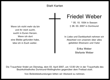Traueranzeige von Friedel Weber von Tageszeitung