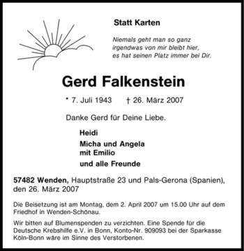 Traueranzeige von Gerd Falkenstein von Tageszeitung