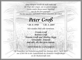 Traueranzeige von Peter Groß von Tageszeitung