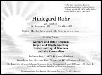 Traueranzeige von Hildegard Rohr von Tageszeitung