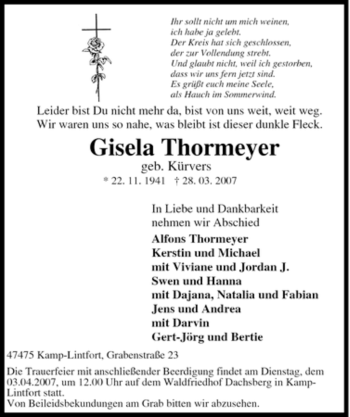 Traueranzeige von Gisela Thormeyer von Tageszeitung
