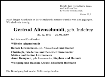 Traueranzeige von Gertrud Altenschmidt von Tageszeitung