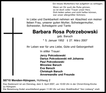 Traueranzeige von Barbara Rosa Potrzebowski von Tageszeitung