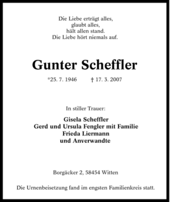 Traueranzeige von Gunter Scheffler von Tageszeitung