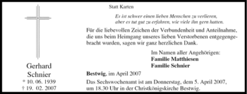 Traueranzeige von Gerhard Schnier von Tageszeitung