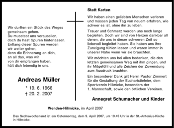 Traueranzeige von Andreas Müller von Tageszeitung