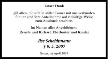 Traueranzeige von Ilse Scheidtmann von Tageszeitung