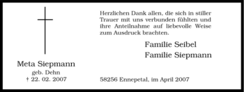 Traueranzeige von Meta Siepmann von Tageszeitung