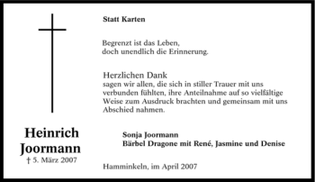 Traueranzeige von Heinrich Joormann von Tageszeitung