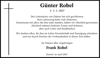 Traueranzeige von Günter Robel von Tageszeitung