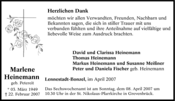 Traueranzeige von Marlene Heinemann von Tageszeitung