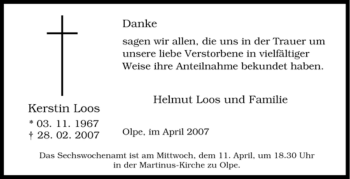 Traueranzeige von Kerstin Loos von Tageszeitung