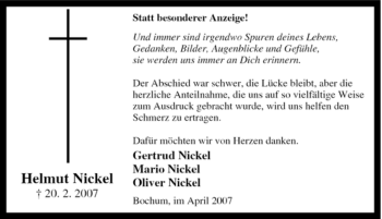 Traueranzeige von Helmut Nickel von Tageszeitung