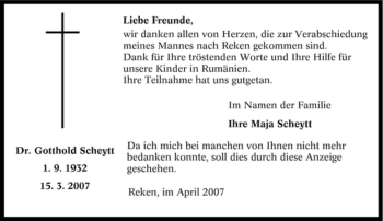 Traueranzeige von Gotthold Scheytt von Tageszeitung