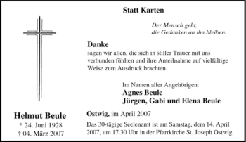 Traueranzeige von Helmut Beule von Tageszeitung