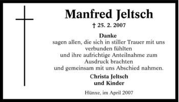 Traueranzeige von Manfred Jeltsch von Tageszeitung