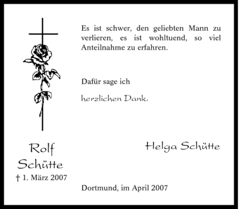  Traueranzeige für Rolf Schütte vom 07.04.2007 aus Tageszeitung