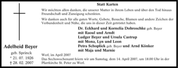 Traueranzeige von Adelheid Beyer von Tageszeitung