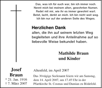 Traueranzeige von Josef Braun von Tageszeitung