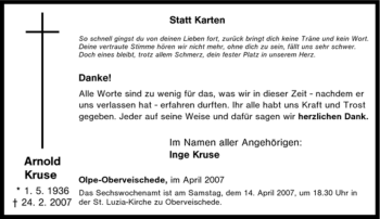 Traueranzeige von Arnold Kruse von Tageszeitung