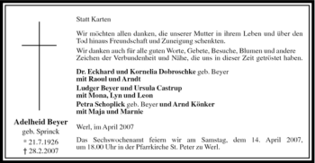 Traueranzeige von Adelheid Beyer von Tageszeitung