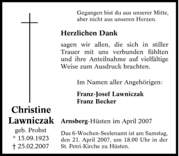 Traueranzeige von Christiane Lawniczak von Tageszeitung