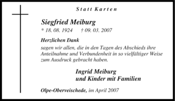 Traueranzeige von Siegfried Meiburg von Tageszeitung