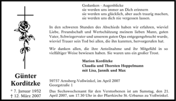 Traueranzeige von Günter Korditzke von Tageszeitung