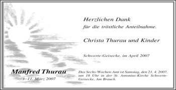 Traueranzeige von Manfred Thurau von Tageszeitung