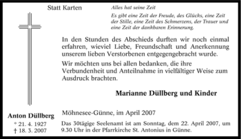 Traueranzeige von Anton Düllberg von Tageszeitung