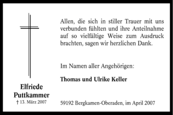 Traueranzeige von Elfriede Puttkammer von Tageszeitung
