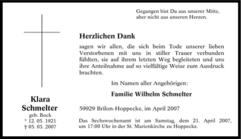 Traueranzeige von Klara Schmelter von Tageszeitung