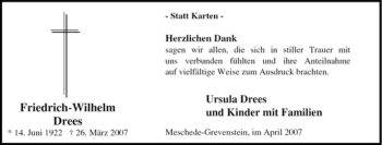 Traueranzeige von Friedrich-Wilhelm Drees von Tageszeitung