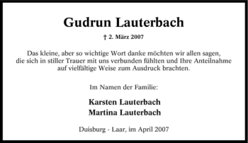Traueranzeige von Gudrun Lauterbach von Tageszeitung