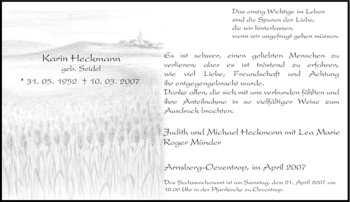 Traueranzeige von Karin Heckmann von Tageszeitung