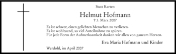 Traueranzeige von Helmut Hofmann von Tageszeitung
