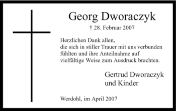 Traueranzeige von Georg Dworaczyk von Tageszeitung