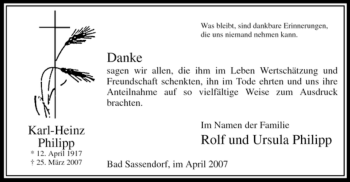 Traueranzeige von Karl-Heinz Philipp von Tageszeitung