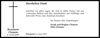 Traueranzeige von Rosemarie Clemens von Tageszeitung