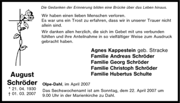 Traueranzeige von August Schröder von Tageszeitung